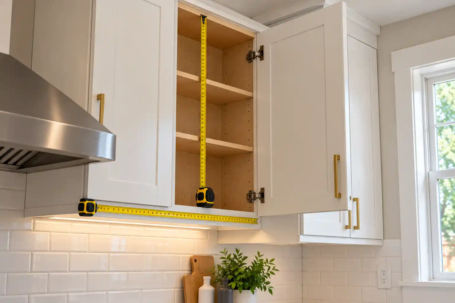 Measuring wall cabinet height and width for kitchen planning