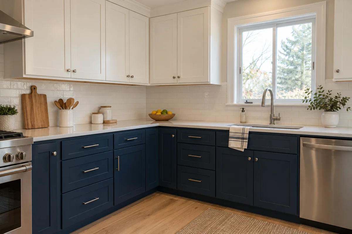 Navy and white cabinets